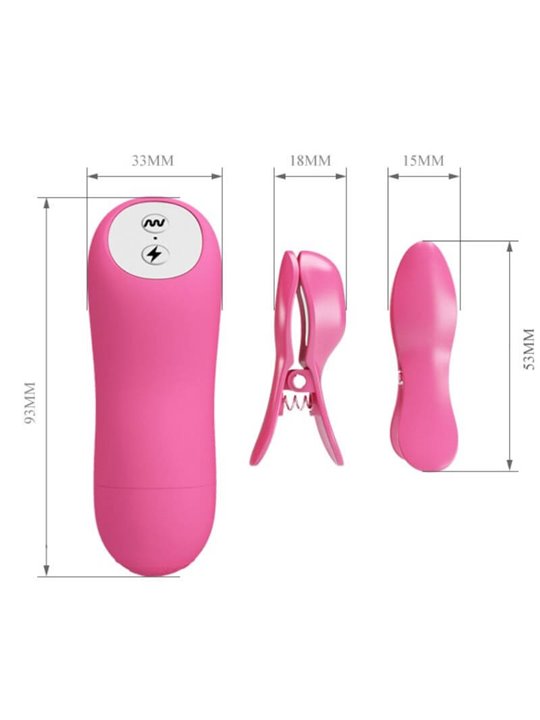 Baile Romantic Wave - Pinze Fucsia Vibranti per Capezzoli con Elettrostimolazione