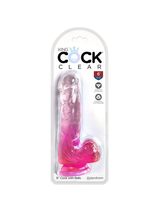 King Cock Clear - Realistic Penis With Balls 13.5 CM Pink