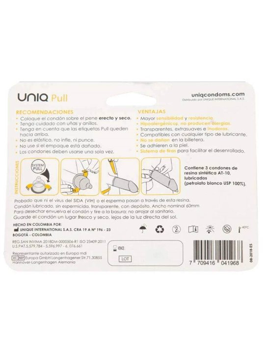 Uniq - Pull Latex Free Condoms With Strips 3 Units