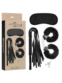Intense Fetish  - Erotic Playset 1 with Handcuffs, Blind Mask and Flogger