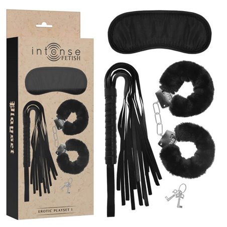 Intense Fetish  - Erotic Playset 1 With Handcuffs, Blind Mask And Flogger
