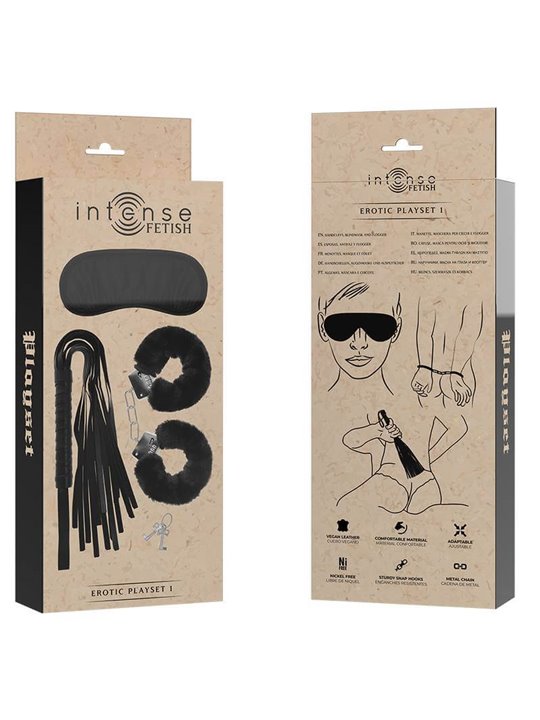 Intense Fetish  - Erotic Playset 1 With Handcuffs, Blind Mask And Flogger