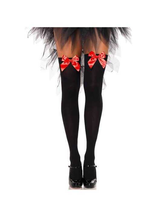Leg Avenue - Calze in Nylon Sopra il Ginocchio con Fiocco Taglia Unica Rosso