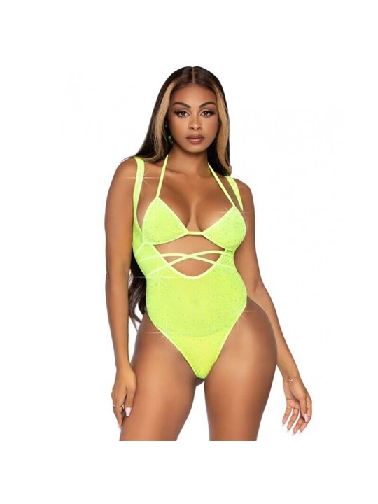 Leg Avenue - Top Bikini Avvolgente + Body con Strass Taglia Unica