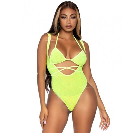 Leg Avenue - Top Bikini Avvolgente + Body con Strass Taglia Unica