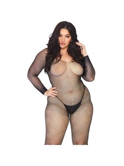 Leg Avenue - Bodystocking a Rete con Strass e Senza Cuciture Taglia Plus Nero