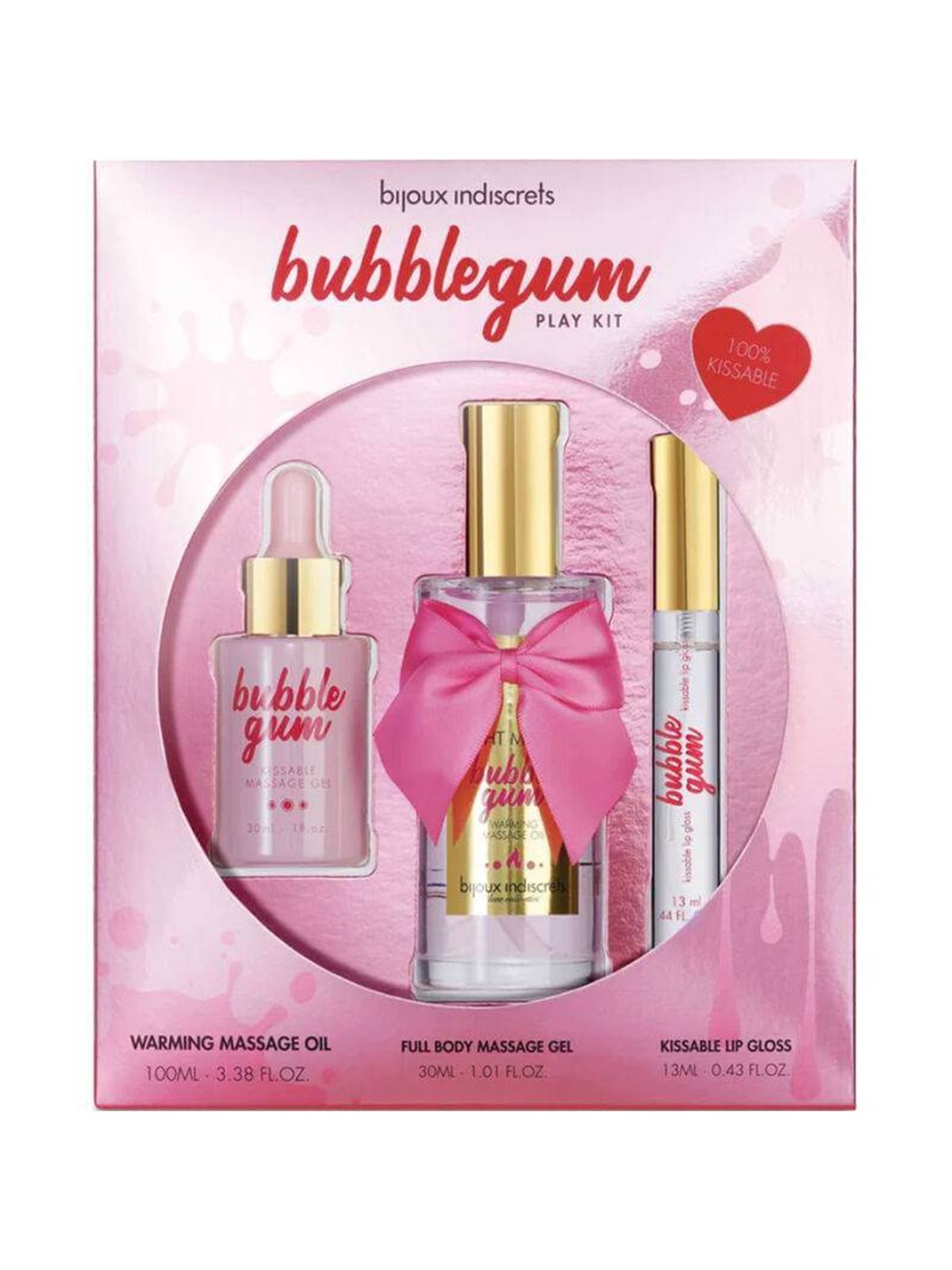 Bijoux Indiscrets Bubble Gum - Olio Effetto Calore + Gel Da Massaggio + Lucidalabbra