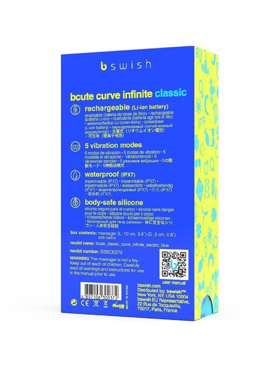 B Swish - Bcute Curve Infinite Classic Rechargeable Vibrator Blue Silicone