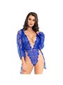 Leg Avenue - Body Perizoma + Vestaglia in Pizzo Floreale Taglia S Blu