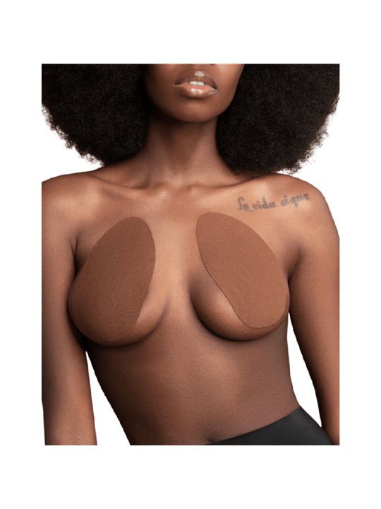 Bye-Bra - Coppe Sollevamento Seno Push-Up + 3 Paia di Copricapezzoli - Marrone D/F