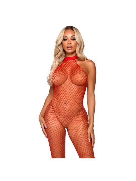 Le Frivole Bodystocking - Racer Neck One Size Red