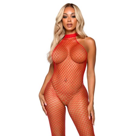 Le Frivole Bodystocking - Racer Neck One Size Red