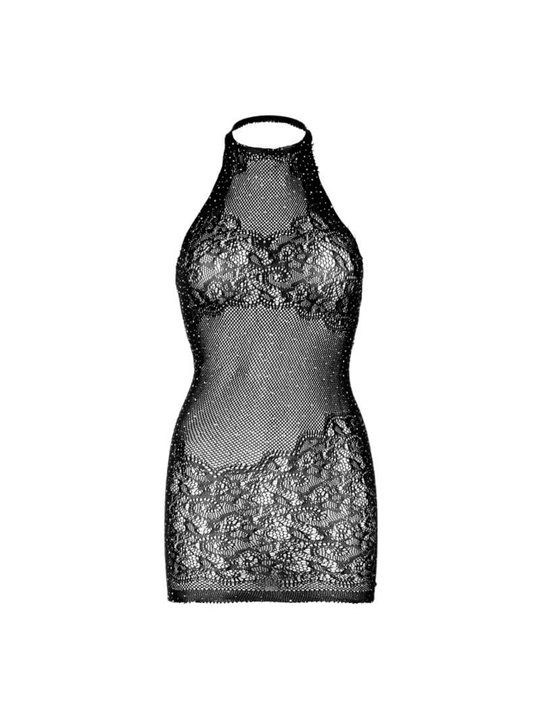 Leg Avenue - Rhinestone Halter Mini Dress One Size - Black