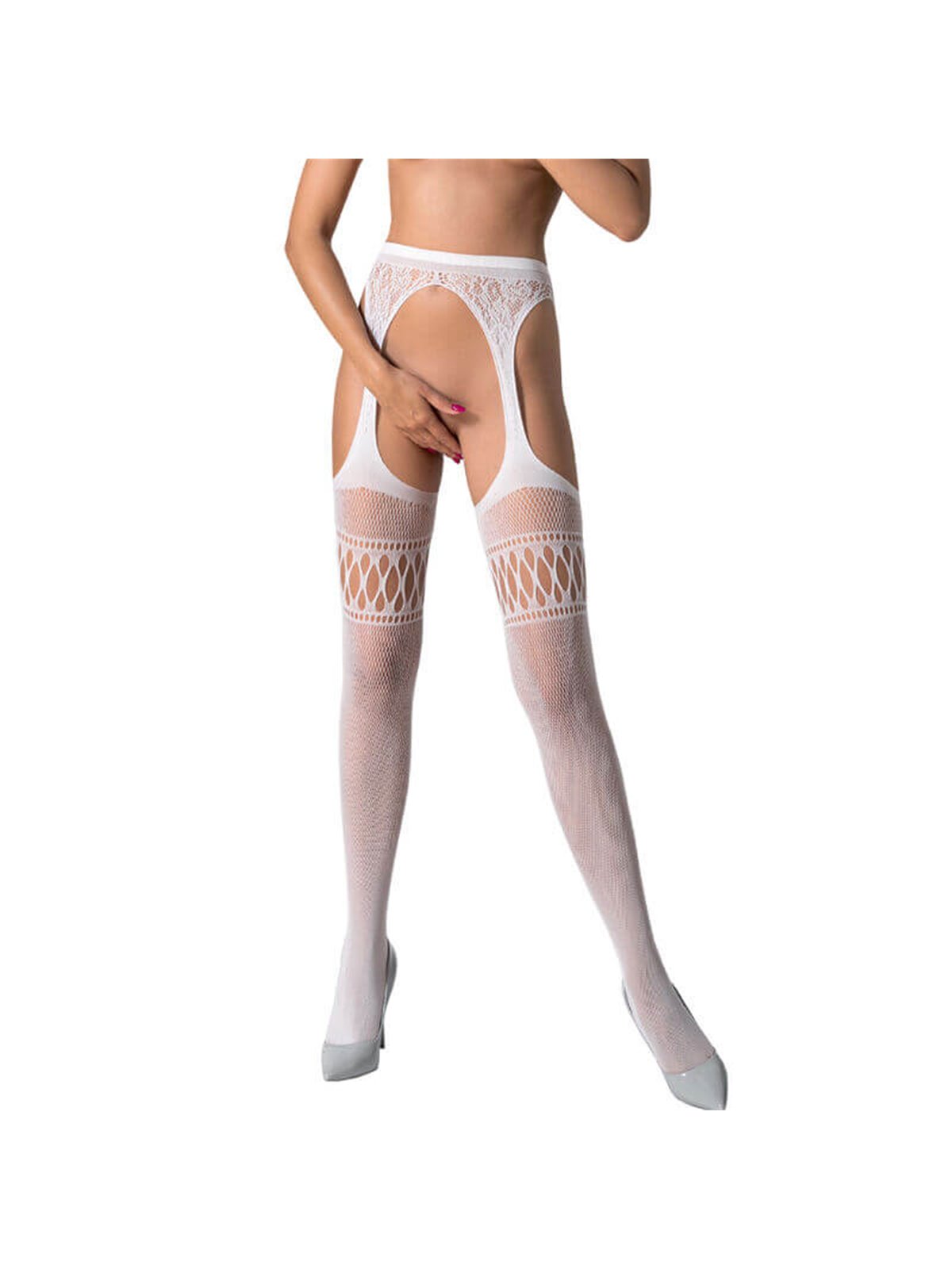 Passion - S026 White Stockings with Garter One Size