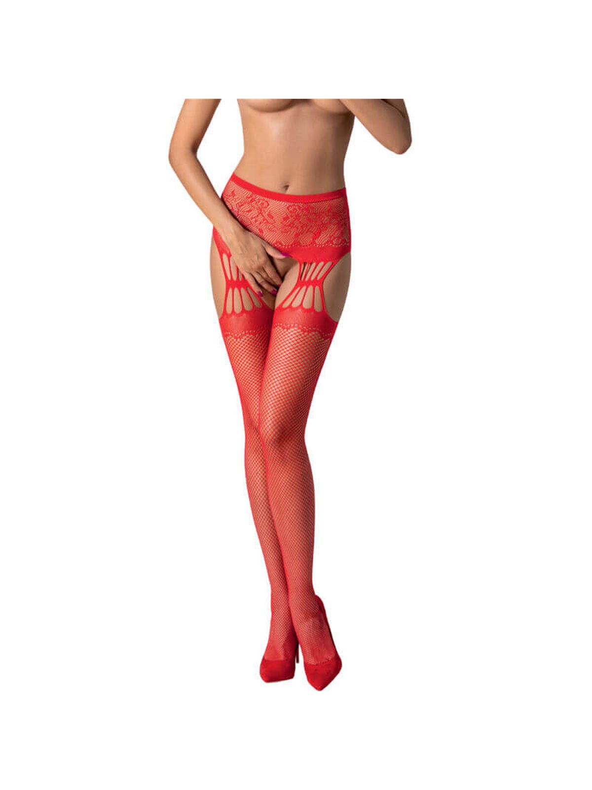 Passion - S027 Red Stockings with Garter One Size