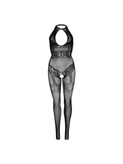 Leg Avenue - Bodystocking a Rete con Dettaglio in Pizzo e Strass Taglia Unica Nero