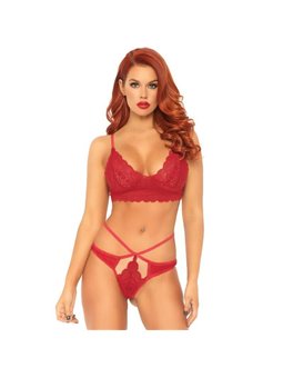 Leg Avenue - Set 2 Pezzi Bralette con Scollo a Cuore + Perizoma in Pizzo M/L Rosso