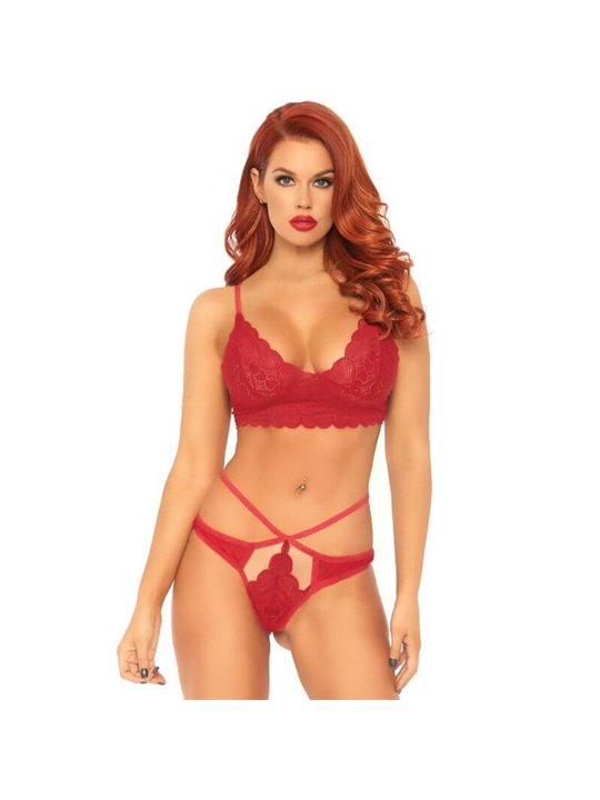 Leg Avenue - Set 2 Pezzi Bralette con Scollo a Cuore + Perizoma in Pizzo M/L Rosso