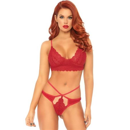 Leg Avenue - Set 2 Pezzi Bralette con Scollo a Cuore + Perizoma in Pizzo M/L Rosso
