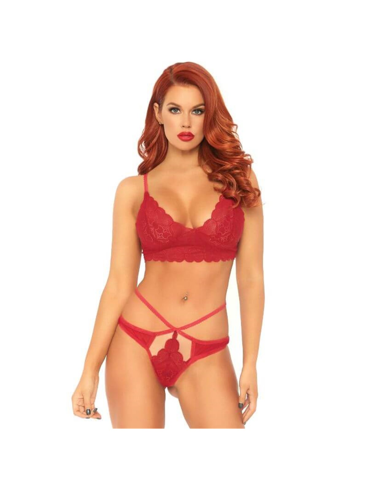 Leg Avenue - 2 Pieces Set Lace Bralette and Thong M/L
