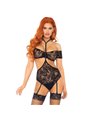 Leg Avenue - Set 2 Pezzi Top a Fascia in Pizzo + Body con Reggicalze S/M