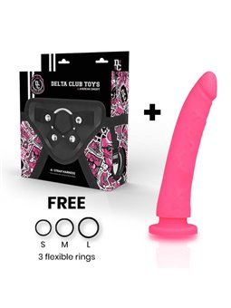 Delta Club -  Toys Harness + Dong Pink Silicone 17 X 3 CM