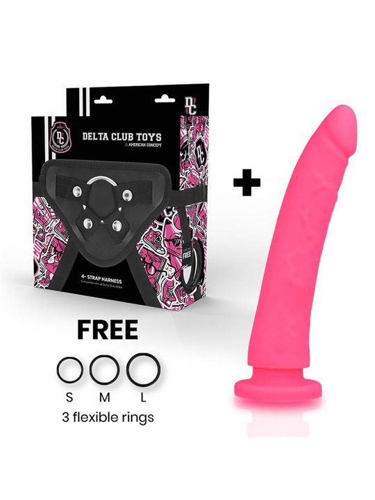 Delta Club -  Toys Harness + Dong Pink Silicone 20 X 4 CM