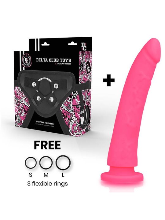 Delta Club - Toys Harness + Dong Pink Silicone 23 X 4.5 CM