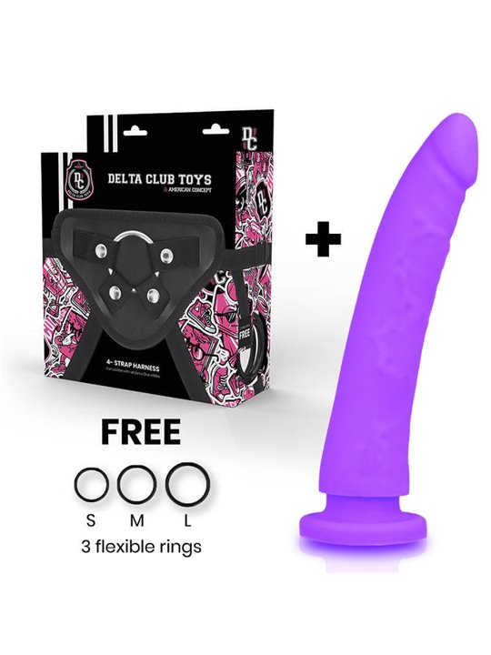Delta Club - Toys Harness + Dong Purple Silicone 23 X 4.5 CM