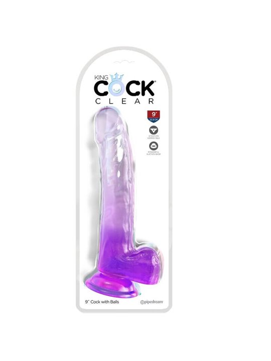 King Cock Clear - Dildo With Testicles 20.3 CM Purple