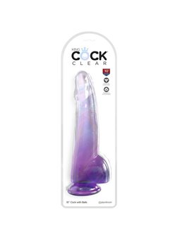 King Cock Clear - Dildo With Testicles 19 CM Purple