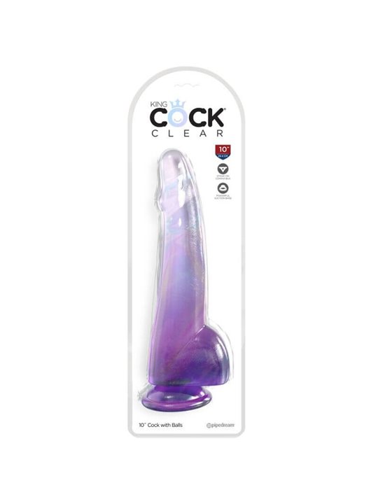 King Cock Clear - Dildo With Testicles 19 CM Purple