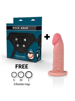 Rockarmy - Harness + Dual Density Tiger Realistic Dildo 14Cm