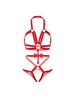 Leg Avenue - Body Pettorina in Pelle Vegana con Catene e Borchie Taglia M Rosso