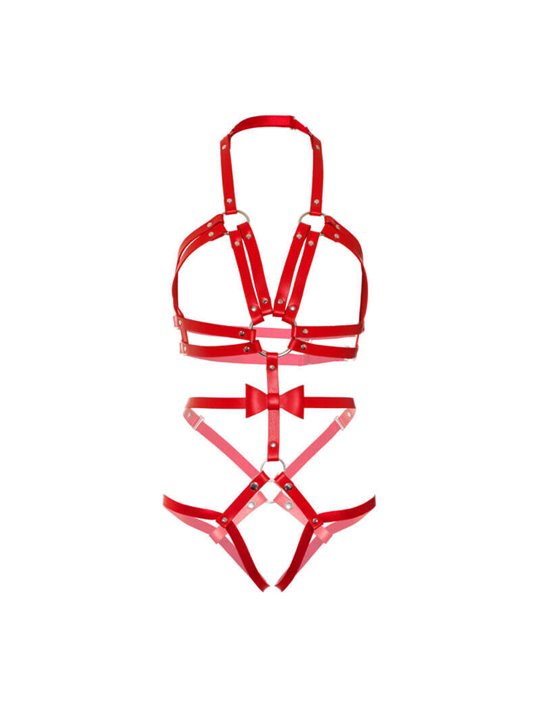 Leg Avenue - Body Pettorina in Pelle Vegana con Catene e Borchie Taglia M Rosso