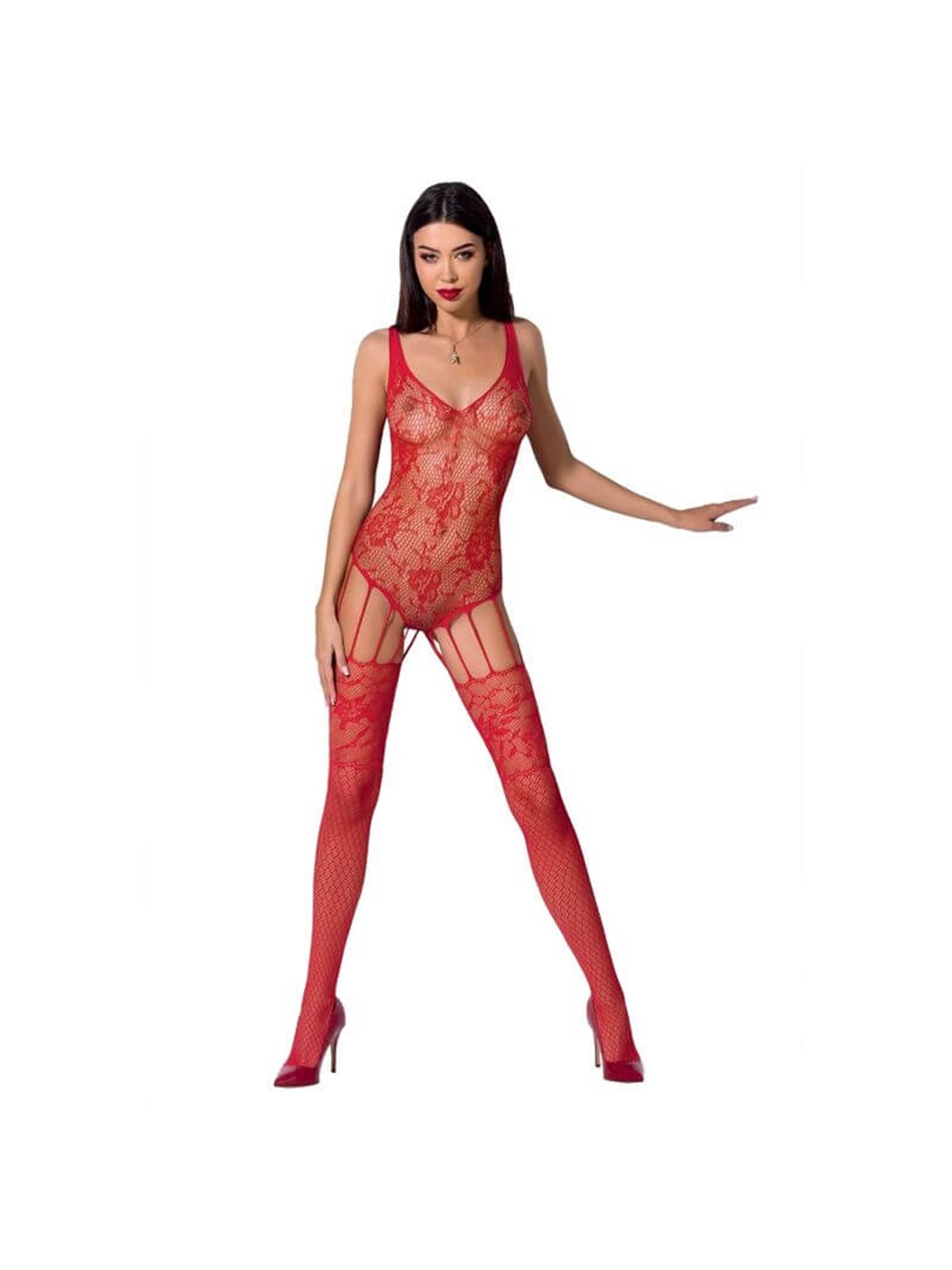 Passion Woman Bs074 Bodystocking One Size Red