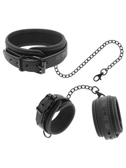 Fetish Submissive - Collare e Polsini in Pelle Vegana con Fodera in Neoprene