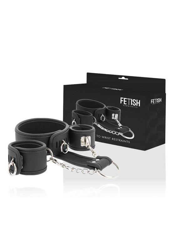 Fetish Submissive - Polsini e Collare in Pelle Vegana con Fodera in Neoprene