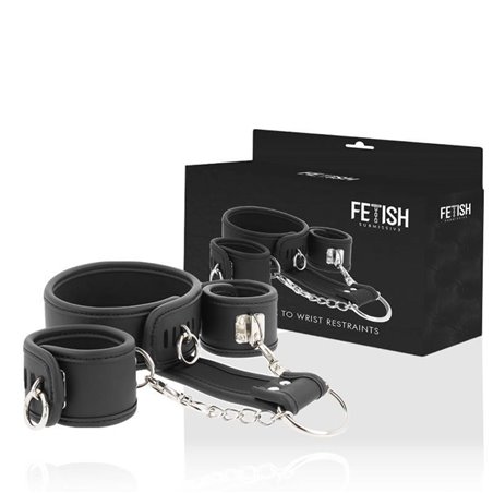Fetish Submissive - Polsini e Collare in Pelle Vegana con Fodera in Neoprene