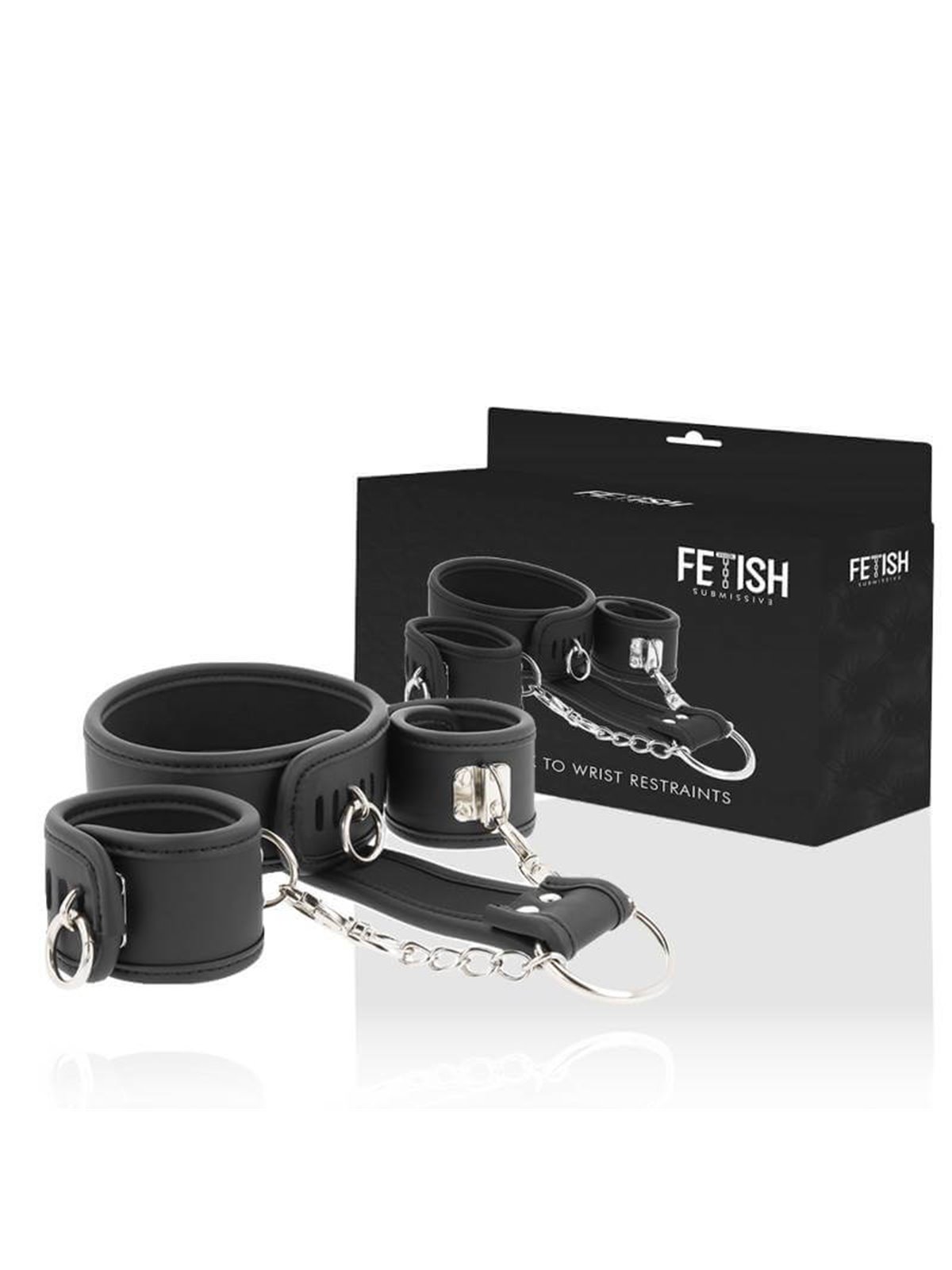Fetish Submissive - Polsini e Collare in Pelle Vegana con Fodera in Neoprene