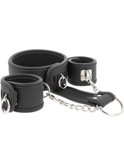 Fetish Submissive - Polsini e Collare in Pelle Vegana con Fodera in Neoprene