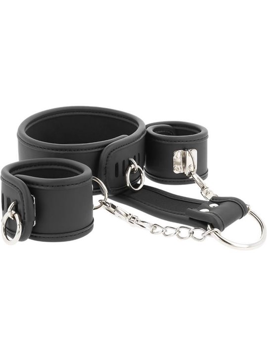 Fetish Submissive - Polsini e Collare in Pelle Vegana con Fodera in Neoprene