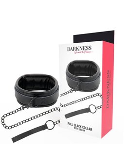 Darkness Full Black Collar - Collare e Guinzaglio in Pelle Vegana - Nero