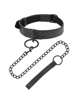 Darkness Thin Full Black Collar - Collare e Guinzaglio in Pelle Vegana - Nero