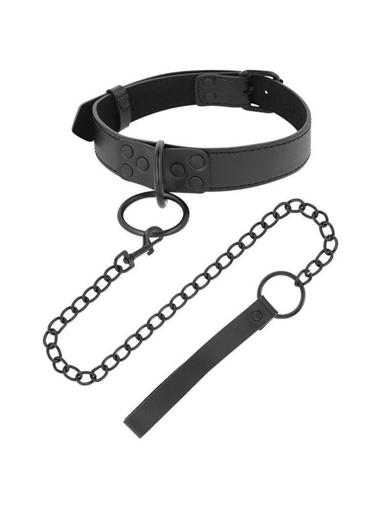 Darkness Thin Full Black Collar - Collare e Guinzaglio in Pelle Vegana - Nero