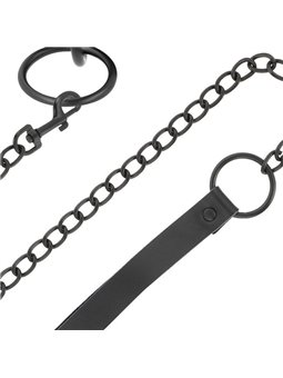 Darkness Thin Full Black Collar - Collare e Guinzaglio in Pelle Vegana - Nero