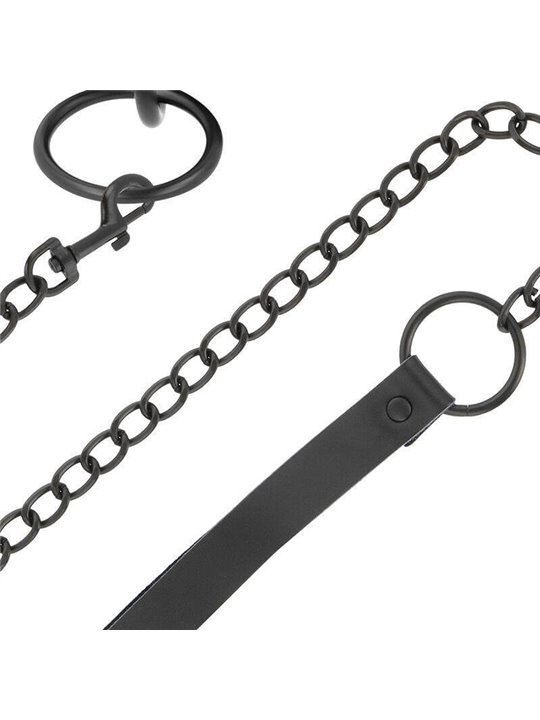 Darkness Thin Full Black Collar - Collare e Guinzaglio in Pelle Vegana - Nero