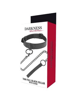 Darkness Thin Full Black Collar - Collare e Guinzaglio in Pelle Vegana - Nero