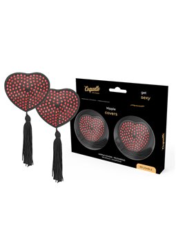 Coquette Chic Desire - Copricapezzoli Cuore con Nappe Nero/Rosso