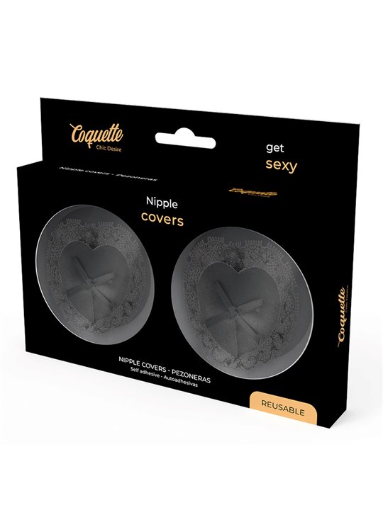 Coquette Chic Desire - Copricapezzoli Neri in Pizzo a Forma di Cuore